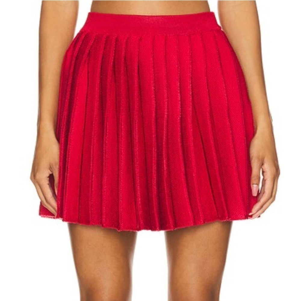 Self-Portrait Pleated Knit Mini Skirt Red Vibrant Knit Revolve NWT $365 M